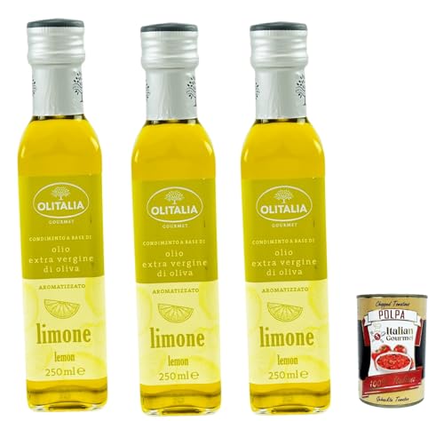 Olitalia Olio Condimento a Base di olio extra vergine di oliva all'aroma di limone, Extra Natives Olivenöl Zitrone geschmack 3x 250ml + Italian Gourmet polpa 400g von Italian Gourmet E.R.