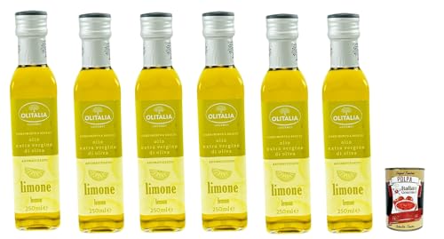 Olitalia Olio Condimento a Base di olio extra vergine di oliva all'aroma di limone, Extra Natives Olivenöl Zitrone geschmack 6x 250ml + Italian Gourmet polpa 400g von Italian Gourmet E.R.