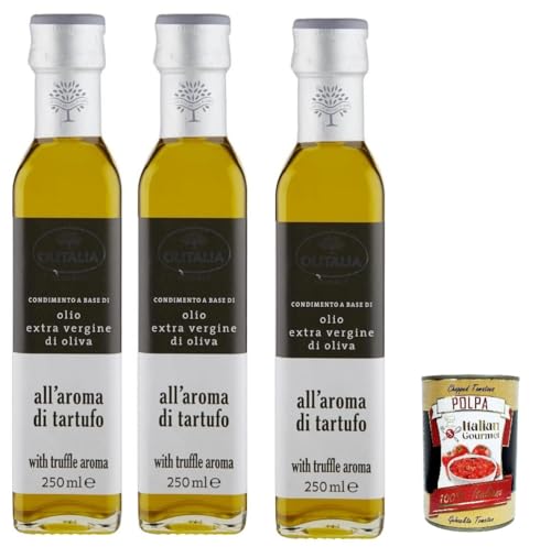 Olitalia Olio Condimento a Base di olio extra vergine di oliva all'aroma di tartufo, Extra Natives Olivenöl Trüffelgeschmack 3x 250ml + Italian Gourmet polpa 400g von Italian Gourmet E.R.