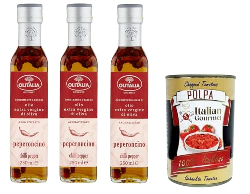 Olitalia Olio extra vergine di oliva al Peperoncino Extra natives Olivenöl mit Chilipfeffer 3x250 ml + Italian Gourmet polpa 400g von Italian Gourmet E.R.