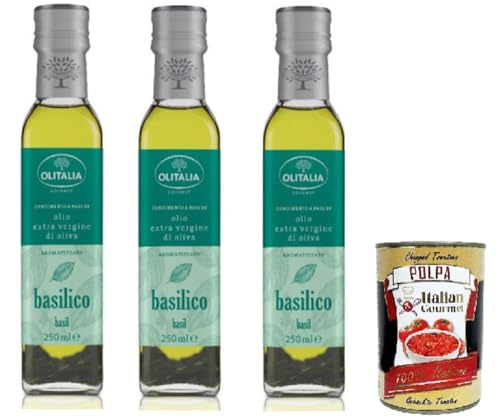 Olitalia Olivenöl mit Basilikum extra vergine 3x250 ml+ Italian Gourmet polpa 400g von Italian Gourmet E.R.