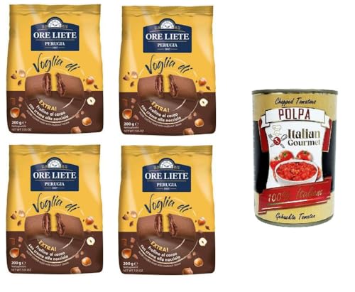 Ore Liete Perugia 1907 Voglia di Extra Frollino al cacao ripieno di crema a Nocciola Kakaokeks gefüllt mit Haselnusscreme 4x 200gr + Italian Gourmet polpa 400g von Italian Gourmet E.R.