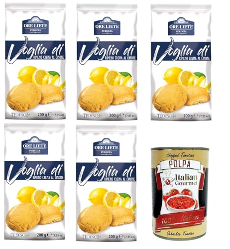 Ore Liete Perugia- Voglia Di Biscotti di frolla ripieni di Crema Limone Lust auf Mürbeteigkekse gefüllt mit Zitronencreme 5x200gr+ Italian Gourmet polpa 400g von Italian Gourmet E.R.