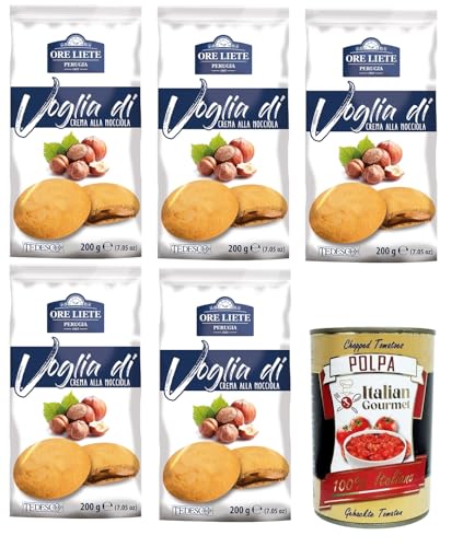 Ore Liete Perugia- Voglia Di Biscotti di frolla ripieni di Crema alla Nocciola Lust auf Mürbeteigkekse gefüllt mit Haselnusscreme 5x200gr+ Italian Gourmet polpa 400g von Italian Gourmet E.R.