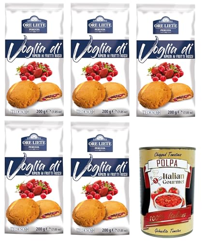 Ore Liete Perugia- Voglia Di Biscotti di frolla ripieniai frutti rossi Lust auf Mürbeteigkekse gefüllt mit roten Früchten 5x200gr + Italian Gourmet polpa 400g von Italian Gourmet E.R.