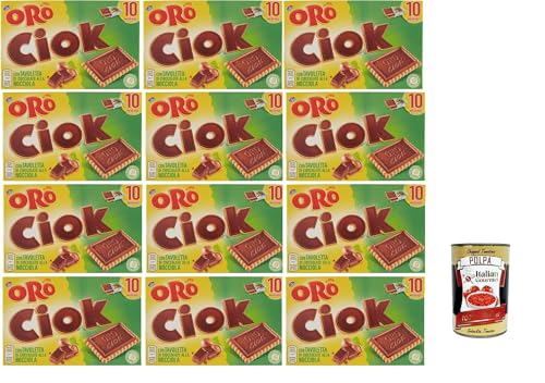 Oro Ciok Biscotto Nocciola , Keks mit Milchschokoladentafel, einfacher und köstlicher Snack, natürliche Faserquelle, 12x 200 g + Italian Gourmet polpa 400g von Italian Gourmet E.R.