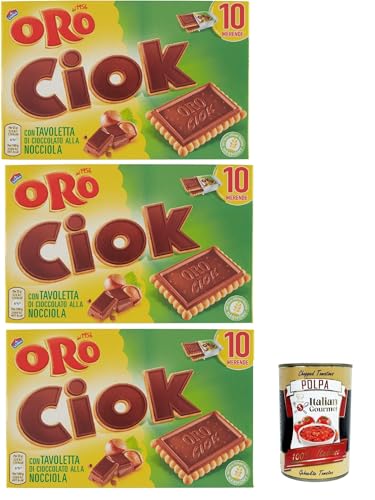 Oro Ciok Biscotto Nocciola , Keks mit Milchschokoladentafel, einfacher und köstlicher Snack, natürliche Faserquelle, 3x 200 g + Italian Gourmet polpa 400g von Italian Gourmet E.R.