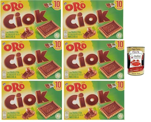 Oro Ciok Biscotto Nocciola , Keks mit Milchschokoladentafel, einfacher und köstlicher Snack, natürliche Faserquelle, 6x 200 g + Italian Gourmet polpa 400g von Italian Gourmet E.R.