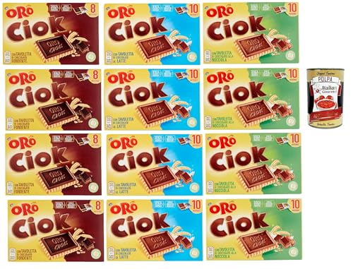 Oro Ciok Biscotto Testpaket, Latte, fondente, nocciola Kekse Mit Schokoladentafel, einfacher und köstlicher Snack, natürliche Faserquelle, 12x 200 g + Italian Gourmet polpa 400g von Italian Gourmet E.R.