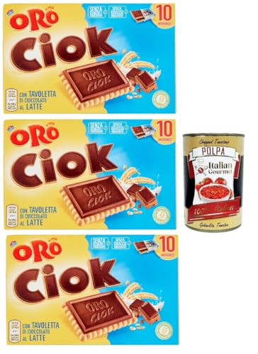 Oro Ciok Biscotto al latte, Keks mit Milchschokoladentafel, einfacher und köstlicher Snack, natürliche Faserquelle, 3x 200 g + Italian Gourmet polpa 400g von Italian Gourmet E.R.