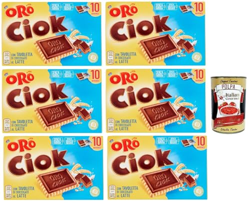 Oro Ciok Biscotto al latte, Keks mit Milchschokoladentafel, einfacher und köstlicher Snack, natürliche Faserquelle, 6x 200 g + Italian Gourmet polpa 400g von Italian Gourmet E.R.