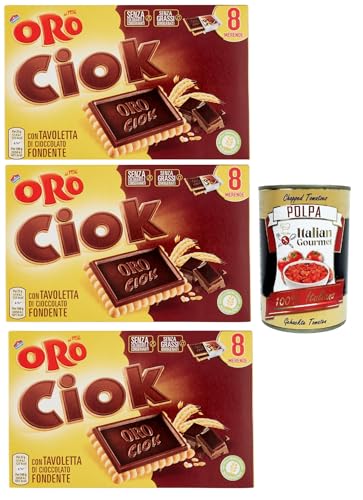 Oro Ciok Biscotto fondente, Kekse Mit dunkler Schokoladentafel, einfacher und köstlicher Snack, natürliche Faserquelle, 3x 200 g + Italian Gourmet polpa 400g von Italian Gourmet E.R.