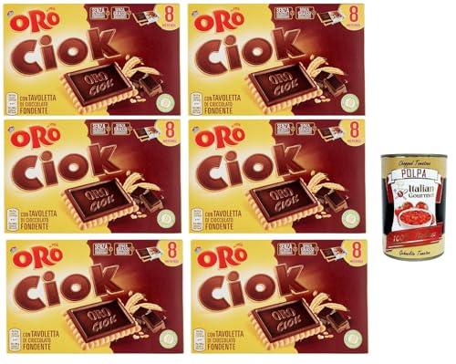 Oro Ciok Biscotto fondente, Kekse Mit dunkler Schokoladentafel, einfacher und köstlicher Snack, natürliche Faserquelle, 6x 200 g + Italian Gourmet polpa 400g von Italian Gourmet E.R.