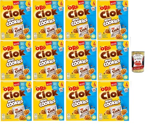 Oro Ciok Mini Cookies, Mini -Kekse -Kekse füllen Milchschokoladenchips, einfacher und köstlicher Snack, natürliche Faserquelle, 12x 160g (4 Einzelpotten von 40 g) + Italian Gourmet polpa 400g von Italian Gourmet E.R.