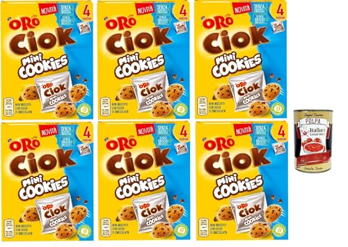 Oro Ciok Mini Cookies, Mini -Kekse -Kekse füllen Milchschokoladenchips, einfacher und köstlicher Snack, natürliche Faserquelle, 6x 160g (4 Einzelpotten von 40 g) + Italian Gourmet polpa 400g von Italian Gourmet E.R.