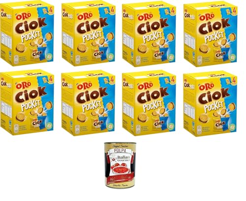 Oro Ciok Pocket, Mini-Kekse gefüllt mit leckerer Milchschokoladencreme, einfacher und leckerer Snack, ohne Farb- und Konservierungsstoffe, 8x 160g+ Italian Gourmet polpa 400gr von Italian Gourmet E.R.