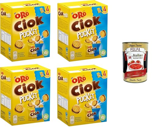 Oro Ciok Pocket, Mini-Kekse gefüllt mit leckerer Milchschokoladencreme, einfacher und leckerer Snack, ohne Farb- und Konservierungsstoffe,4x 160g+ Italian Gourmet polpa 400gr von Italian Gourmet E.R.