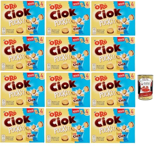 Oro Ciok Pocket, Mini -Kekse mit leckerer Milchschokoladencreme, einfacher und köstlicher Snack, natürliche Faserquelle, 12x 140 g (4 Einzelpotten von 40 g) + Italian Gourmet polpa 400g von Italian Gourmet E.R.