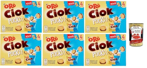 Oro Ciok Pocket, Mini -Kekse mit leckerer Milchschokoladencreme, einfacher und köstlicher Snack, natürliche Faserquelle, 6x 140 g (4 Einzelpotten von 40 g) + Italian Gourmet polpa 400g von Italian Gourmet E.R.