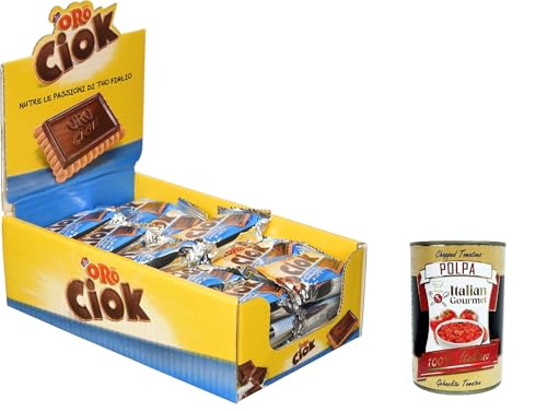 Oro Ciok Saiwa, Keks mit Milchschokoladen -Tablette, köstlicher Snack, natürliche Faserquelle, ohne Farbstoffe und Konservierungsmittel, 750 g (30 Einzelpotten von 25 g) + Italian Gourme tpolpa 400g von Italian Gourmet E.R.