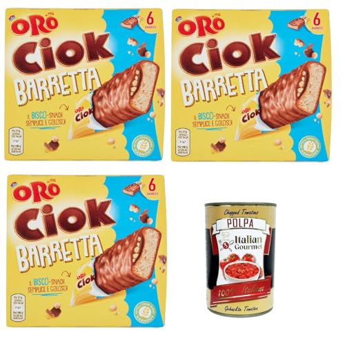 Oro Ciok Saiwa Barretta, Duftender riegel Keks, überzogen mit Milchschokolade und gefüllt mit Puffreis und Kakao, 3x 162 g + Italian Gourmet polpa 400g von Italian Gourmet E.R.