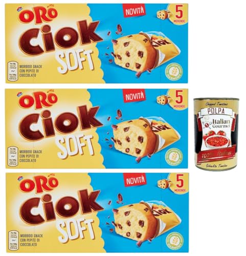 Oro Ciok Soft, Weicher Snack mit knusprigen Schokoladenstückchen, einfacher und köstlicher Kuchen, natürliche Ballaststoffquelle, 3x 150 + italian Gourmet polpa 400g von Italian Gourmet E.R.