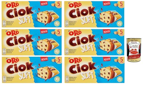 Oro Ciok Soft, Weicher Snack mit knusprigen Schokoladenstückchen, einfacher und köstlicher Kuchen, natürliche Ballaststoffquelle, 6x 150 + italian Gourmet polpa 400g von Italian Gourmet E.R.