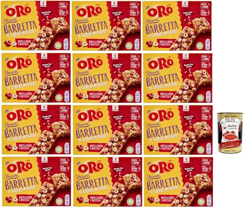 Oro Saiwa, Barretta ai Cereali Integrali e ai Mirtilli Rossi e Nocciole, Riegel snack mit Ganzes Getreide und Blaubeer und Haselnüsse 12x 160 g + Italian Gourmet polpa 400g von Italian Gourmet E.R.