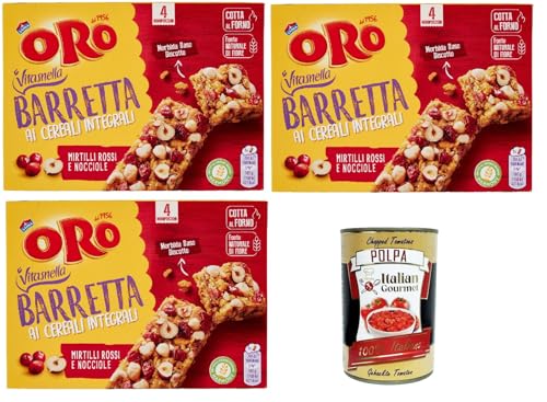 Oro Saiwa, Barretta ai Cereali Integrali e ai Mirtilli Rossi e Nocciole, Riegel snack mit Ganzes Getreide und Blaubeer und Haselnüsse 3x 160 g + Italian Gourmet polpa 400g von Italian Gourmet E.R.