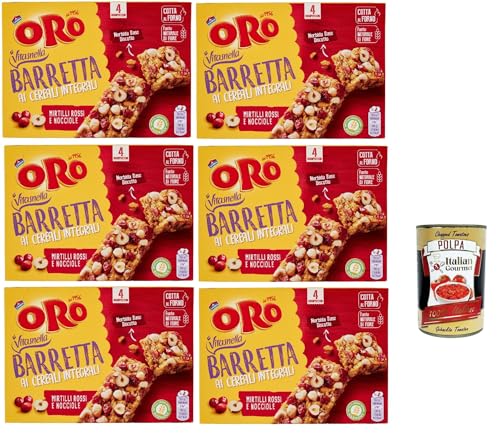 Oro Saiwa, Barretta ai Cereali Integrali e ai Mirtilli Rossi e Nocciole, Riegel snack mit Ganzes Getreide und Blaubeer und Haselnüsse 6x 160 g + Italian Gourmet polpa 400g von Italian Gourmet E.R.