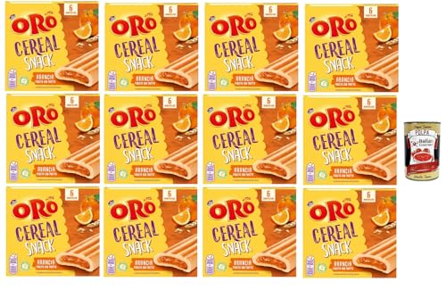 Oro Saiwa, Cereal Snack Arancia, Weiche Müsli -Kekse mit Orangenfüllung, Faserquelle und Magnesium, 12x 162G + Italian Gourmet polpa 400g von Italian Gourmet E.R.