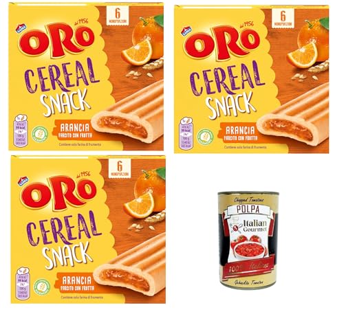 Oro Saiwa, Cereal Snack Arancia, Weiche Müsli -Kekse mit Orangenfüllung, Faserquelle und Magnesium, 3x 162G + Italian Gourmet polpa 400g von Italian Gourmet E.R.