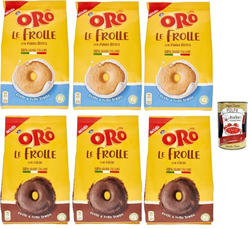 Oro Saiwa, Le Frolle Testpaket, Panna Fresca und cacao- Italienische Mürbeteigkekse mit Sahnegeschmack und Kakao, biscuits 100 % italienische Milch, 3x 350g 3x 300g + Italian Gourmet polpa 400g von Italian Gourmet E.R.