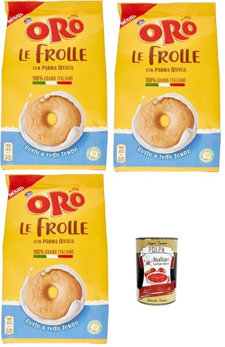 Oro Saiwa, Le Frolle con Panna Fresca- Italienische Mürbeteigkekse mit Sahnegeschmack,biscuits 100 % italienische Milch, 3x 350g + Italian Gourmet polpa 400g von Italian Gourmet E.R.