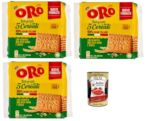 Oro Saiwa 5 Cereali, Vollkreidekekse mit Weizen, Reis, Gerste, Hafer und Roggen, Magnesiumquelle und voller Ballaststoffe, 100% italienischer Weizen, 3x 420 g + Italian Gourmet polpa 400g von Italian Gourmet E.R.