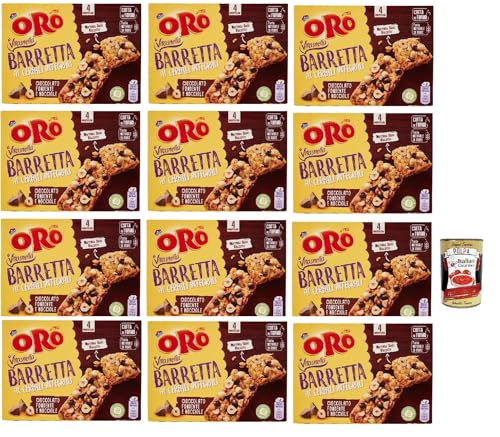 Oro Saiwa Barretta ai Cereali Integrali e al Cioccolato Fondente e Nocciole, Riegel snack mit Ganzes Getreide und dunkle Schokoladen und Haselnüsse 12x 160 g + Italian Gourmet polpa 400g von Italian Gourmet E.R.