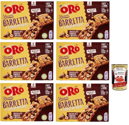 Oro Saiwa Barretta ai Cereali Integrali e al Cioccolato Fondente e Nocciole, Riegel snack mit Ganzes Getreide und dunkle Schokoladen und Haselnüsse 6x 160 g + Italian Gourmet polpa 400g von Italian Gourmet E.R.