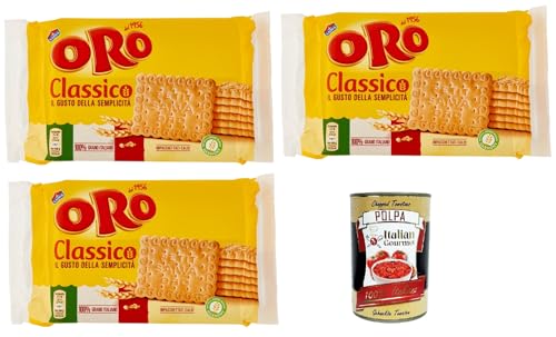 Oro Saiwa Biscotti Classici, Italienische klassische Kekse zum Frühstück, 100% italienischer Weizen, 3x 250 g + italian Gourmet polpa 400g von Italian Gourmet E.R.