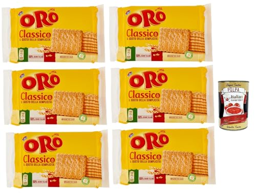 Oro Saiwa Biscotti Classici, Italienische klassische Kekse zum Frühstück, 100% italienischer Weizen, 6x 250 g + italian Gourmet polpa 400g von Italian Gourmet E.R.