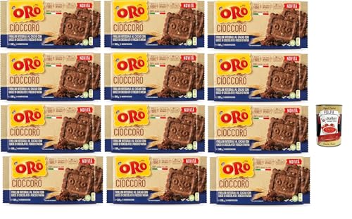 Oro Saiwa Cioccoro, Vollkorn-Kakao-Shortbread kekse mit Schokoladenstückchen und Haferflocken, Ballaststoffquelle, cookies mit 100 % italienischer Weizen, 12x 300 g + Italian Gourmet polpa 400g von Italian Gourmet E.R.