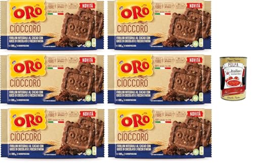 Oro Saiwa Cioccoro, Vollkorn-Kakao-Shortbread kekse mit Schokoladenstückchen und Haferflocken, Ballaststoffquelle, cookies mit 100 % italienischer Weizen, 6x 300 g + Italian Gourmet polpa 400g von Italian Gourmet E.R.