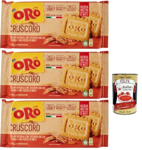 Oro Saiwa Cruscoro, kekse Kurzkurzbread mit rohem Rohrzucker und einem Tropfen Honig, 3x 400 g, cookies biscuits + Italian Gourmet polpa 400g von Italian Gourmet E.R.