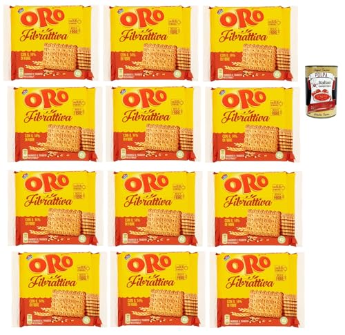 Oro Saiwa Fibrattiva, Frühstückskekse, Kekse mit Vollkornmehl, Biscuits mit 14% Ballaststoffen, 12x 400g + Italian Gourmet polpa 400g von Italian Gourmet E.R.