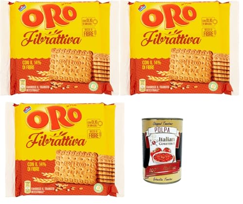 Oro Saiwa Fibrattiva, Frühstückskekse, Kekse mit Vollkornmehl, Biscuits mit 14% Ballaststoffen, 3x 400g + Italian Gourmet polpa 400g von Italian Gourmet E.R.