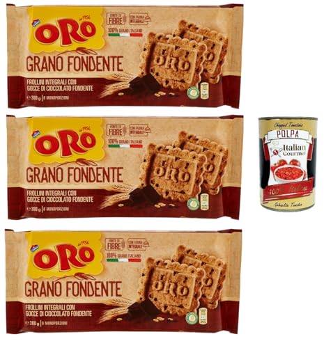 Oro Saiwa Grano Fondente, Vollkreidekekse mit dunklen Schokoladenchips, Ballaststoffe mit Vollkornmehl, 100% italienischer Weizen, 3x 300 g (6 Einzelpotten von 50 g) + Italian Gourmet polpa 400g von Italian Gourmet E.R.