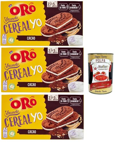 Oro Saiwa Vitasnella, Cereal Yo On Cacao, Müsli und mageres Kakaokekse mit weicher Joghurtfüllung, Faser- und Magnesiumquelle, 3x 253g (enthält 5 Einzelpotten von 50,6g) + Italian Gourmet polpa 400g von Italian Gourmet E.R.