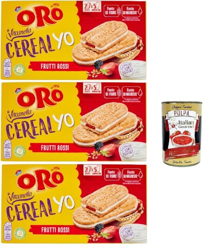 Oro Saiwa Vitasnella, Cereal Yo On Frutti Rossi e Yogurt, Kekse mit weicher Füllung von roten Früchten und Joghurt, Faser- und Magnesiumquelle, 3x 253g + Italian Gourmet polpa 400g von Italian Gourmet E.R.