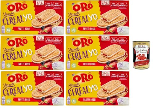 Oro Saiwa Vitasnella, Cereal Yo On Frutti Rossi e Yogurt, Kekse mit weicher Füllung von roten Früchten und Joghurt, Faser- und Magnesiumquelle, 6x 253g + Italian Gourmet polpa 400g von Italian Gourmet E.R.