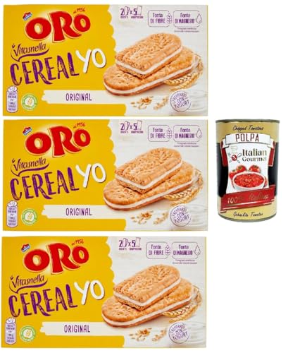 Oro Saiwa Vitasnella, Cereal Yo On Original, MKekse mit weicher weißer Joghurtfüllung, Faserquelle und Magnesium, 3x 253g + Italian Gourmet polpa 400g von Italian Gourmet E.R.