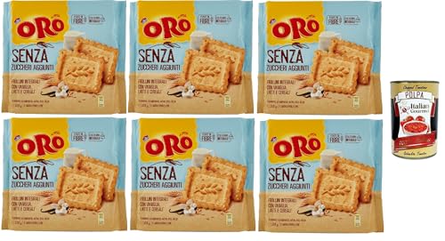 Oro Saiwa senza Zuccheri Aggiunti, Kekse ohne Zuckerzusatz, Vollkebekekuiten mit Vanille, Milch und Getreide, Faserquelle mit Vollkornmehl, 6x 300g, biscuits cookies + Italian Gourmet polpa 400g von Italian Gourmet E.R.